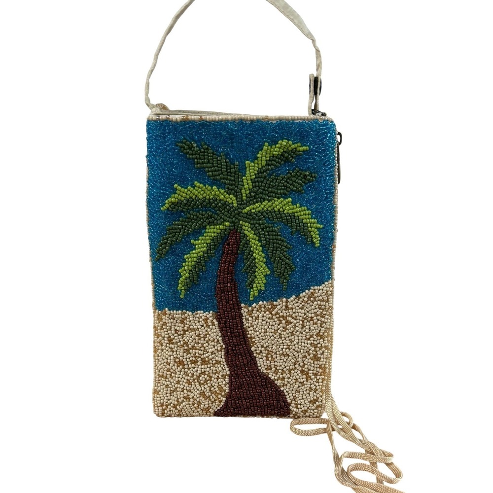 Bamboo Trading‎ Company Beaded Palm Tree Crossbody Bag Tropical Pouch 5x10